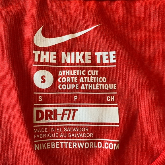 Nike V Neck T Shirt Tee Womens Size S Small Red Athletic Cut Dri-Fit - Picture 2 of 4